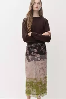 Юбка из органзы с принтом ZARA, светло-бежевый