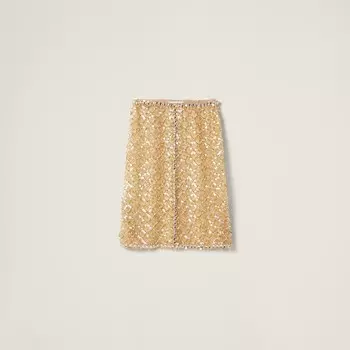 Юбка из органзы с вышивкой Miu Miu, бежевый