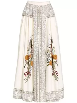 Юбка из поплина с принтом Giambattista Valli Marigold Bouquets, белый