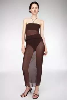 Юбка из прозрачной сетки H&M, коричневый