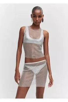 Юбка из сетки со стразами Mango, белый