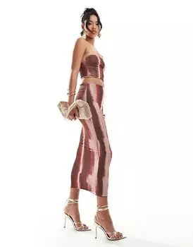 Юбка из сетки в полоску с эффектом омбре в оранжевый принт New Look