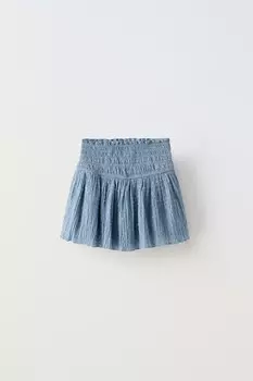 Юбка из сетки в точечный горизонт с эластичными деталями ZARA, средне-синий