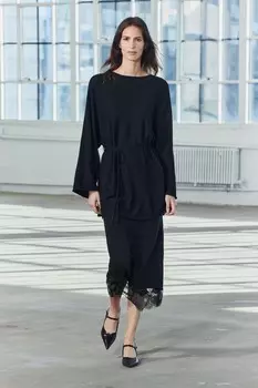 Юбка из шерсти с кружевной отделкой ZARA, черный