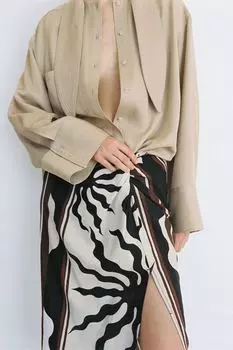 Юбка из смесового льна с закрученной деталью H&M, белый