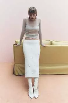 Юбка из смесового трикотажа из альпаки с пайетками ZARA, экрю