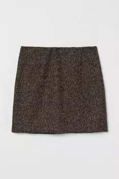 Юбка из структурированной ткани H&amp;M, коричневый/елочка