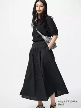 Юбка из ткани сирсакер с объемным рисунком Uniqlo, черный