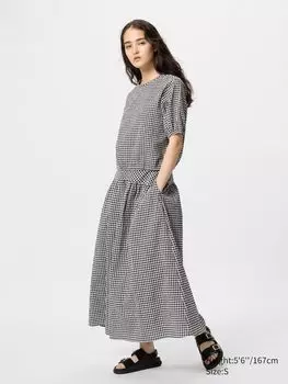 Юбка из ткани сирсакер (в клетку) Uniqlo, черный