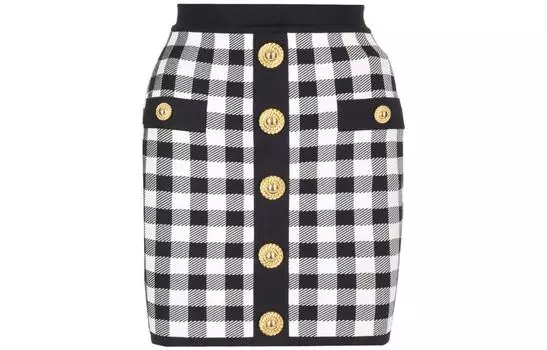 Юбка из тонкой вязки в клетку BALMAIN, черный