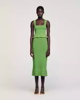 Юбка из трикотажа с подвесками Sandro, зеленый