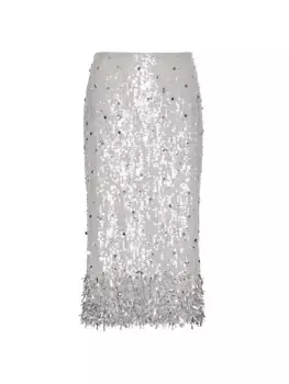 Юбка из тюля Illusione с вышивкой Valentino Garavani, цвет silver