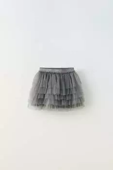 Юбка из тюля с блестящими деталями Zara, серый