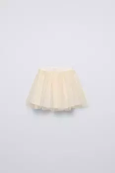 Юбка из тюля с флокированным горошком ZARA, экрю