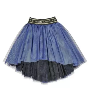 Юбка из тюля с логотипом Balmain, синий
