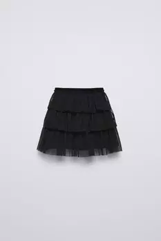 Юбка из тюля с оборками ZARA, черный