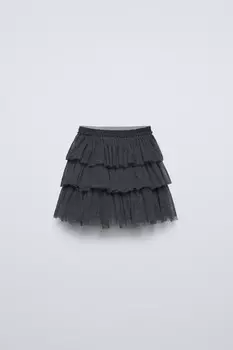 Юбка из тюля с оборками ZARA, серый