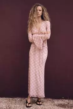 Юбка из тюля с принтом ZARA, желтый