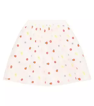 Юбка из тюля с вышивкой и цветочным принтом Stella McCartney Kids, белый