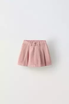 Юбка из твила с коробчатыми складками ZARA, розовый