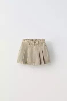 Юбка из твила с коробчатыми складками ZARA, цвет stone