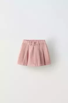 Юбка из твила с коробчатыми складками ZARA, розовый