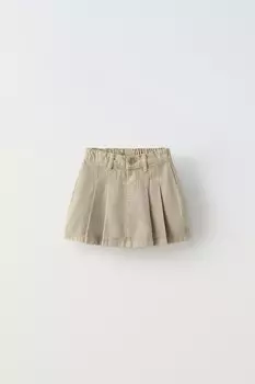 Юбка из твила с коробчатыми складками ZARA, цвет stone
