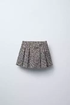 Юбка из твила с животным принтом ZARA, цвет Leopard