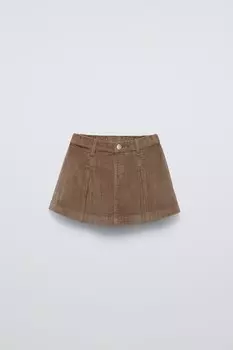 Юбка из вельвета с коробчатыми складками ZARA, коричневый