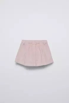 Юбка из вельвета с коробчатыми складками ZARA, пастельно-розовый