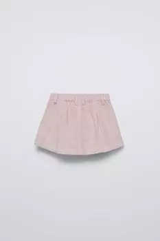 Юбка из вельвета с коробчатыми складками ZARA, пастельно-розовый