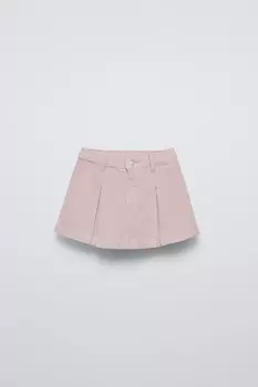 Юбка из вельвета с коробчатыми складками ZARA, пастельно-розовый