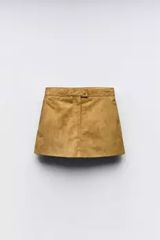 Юбка из замши и кожи ZARA, песочный