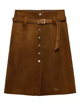 Юбка из замши с пуговицами спереди Prada, коричневый