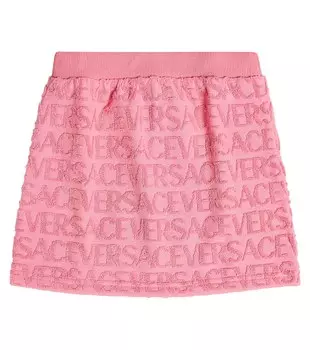Юбка из жаккардового хлопка с логотипом Versace, розовый
