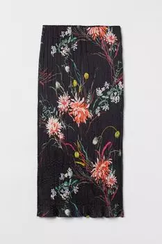Юбка из жатого атласа H&amp;M, черный/цветы