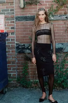 Юбка из жоржета с бисером ZARA, черный