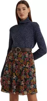 Юбка из жоржетта с цветочным принтом LAUREN Ralph Lauren, цвет Black/Orange/Multi