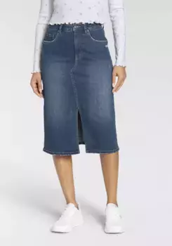 Юбка KangaROOS джинсовая, длина миди с разрезом, синий