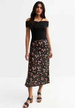 Юбка-карандаш FLORAL PRINT BIAS CUT MIDI New Look, черный