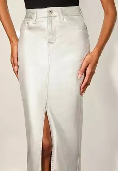 Юбка-карандаш HIGH RISE SPLIT FRONT PETITE Lipsy, серебристый