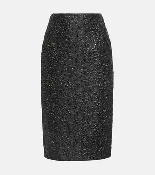 Юбка-карандаш из жаккардового цвета металлик Versace, черный
