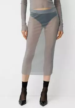Юбка-карандаш MIDI Bershka, серебристый