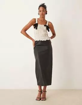 Юбка-карандаш миди из полиуретана черного цвета New Look