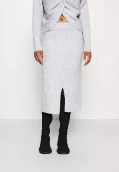 Юбка-карандаш PCJOSE MIDI SLIT SKIRT Pieces Petite, светло-серый меланж