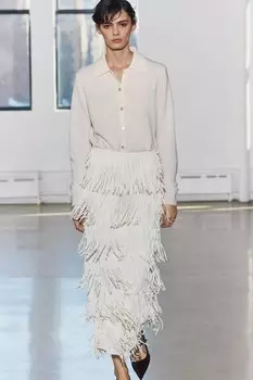 Юбка-карандаш с бахромой коллекция zw ZARA, экрю