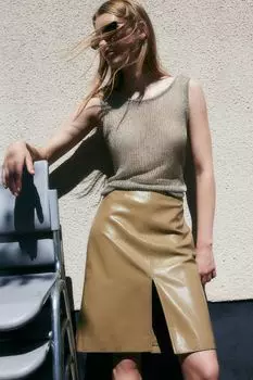 Юбка-Карандаш с покрытием H&M, бежевый