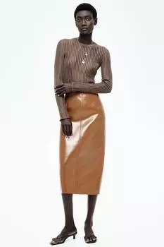 Юбка-Карандаш с покрытием H&M, коричневый