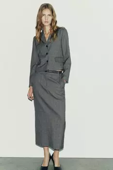 Юбка-карандаш с поясом ZARA, серый