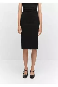 Юбка-карандаш с разрезом Mango, черный